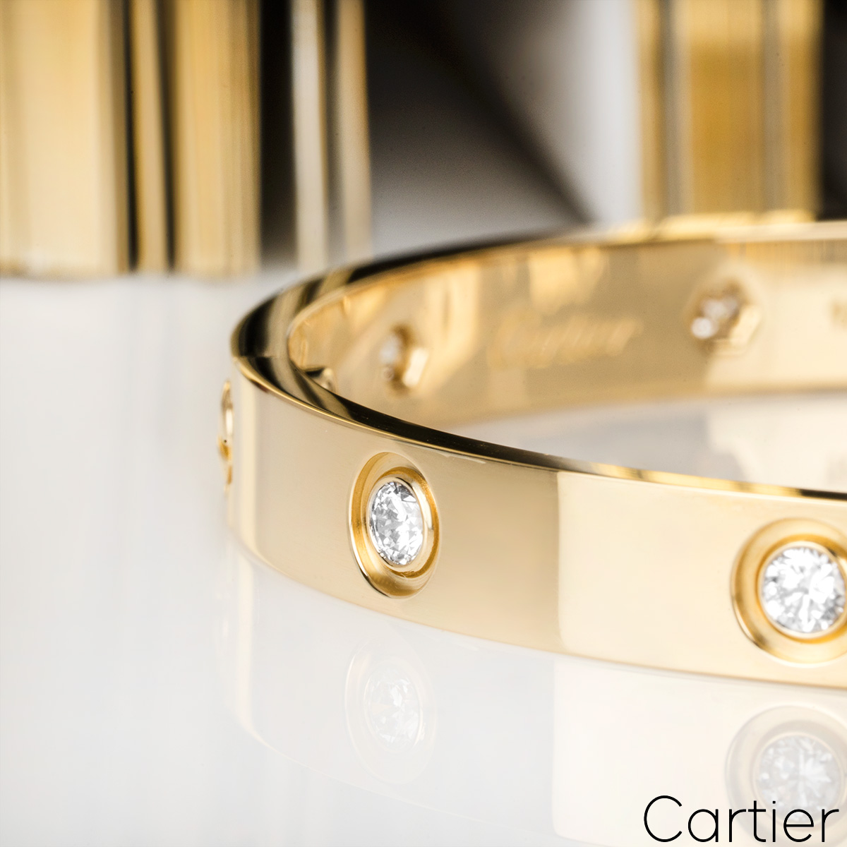 Cartier Yellow Gold Full Diamond Love Bracelet Size 18 B6040518